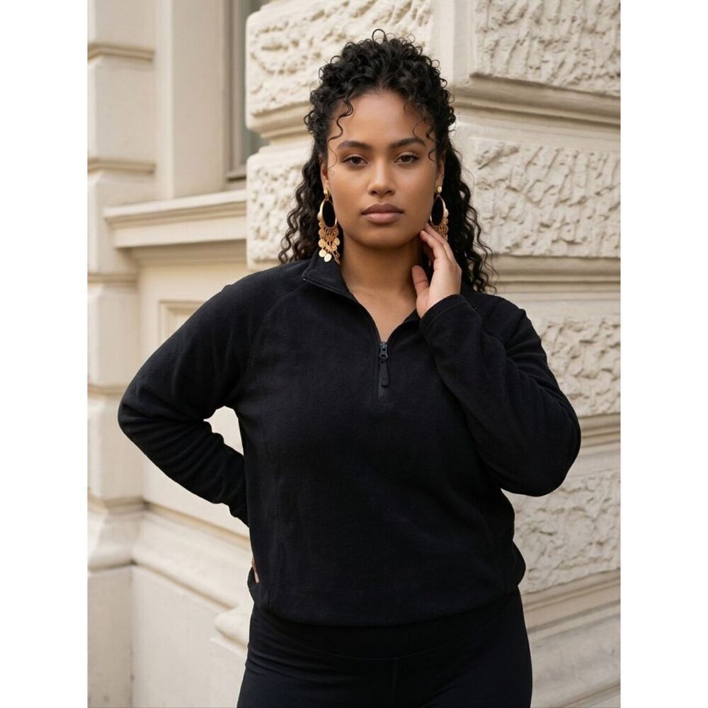 Made for Life Black Fleece Quarter Zip Pullover 2X Cozy Everyday